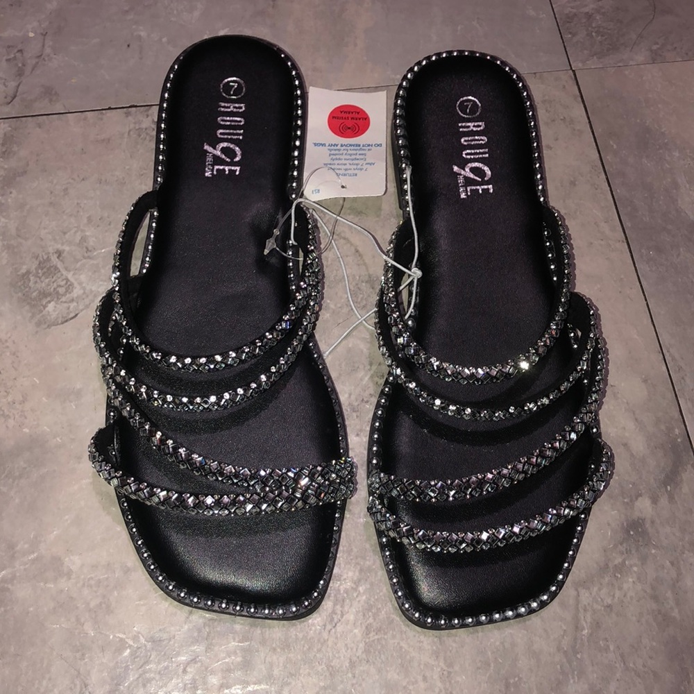 Black rhinestone sandal slipper size 7 but fit women 6 brand new shoe